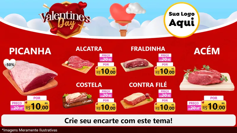 Modelo de TV para TV Horizontal com o tema Valentine's Day para Açougue