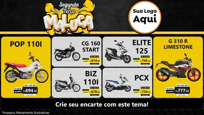 Modelo de TV para TV Horizontal com o tema Segunda e Terça Maluca para Concessionaria de Motos