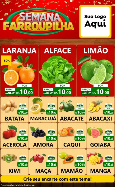 Modelo de Encarte para Encarte Grande com o tema Semana Farroupilha para Hortifrúti