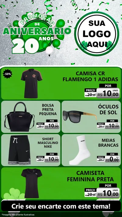 Modelo de TV para TV Vertical com o tema Promoção de Aniversário - 20 Anos para Roupas e acessórios