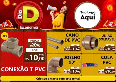 Modelo de Encarte para Encarte A4 Horizontal com o tema Dia D Economia para Tubos e conexões