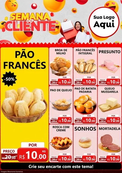 Modelo de Encarte para Encarte A4 Vertical com o tema Semana do Cliente para Padaria