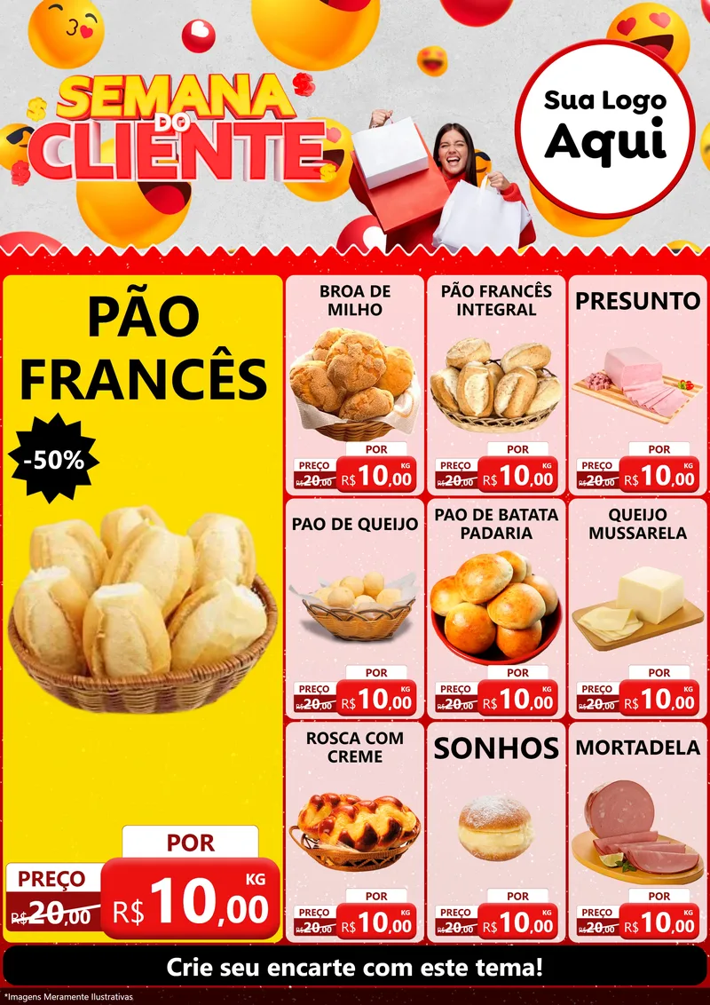 Modelo de Encarte para Encarte A4 Vertical com o tema Semana do Cliente para Padaria