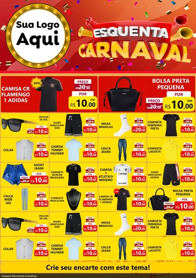 Modelo de Encarte para Encarte A4 Vertical com o tema Esquenta Carnaval para Roupas e acessórios