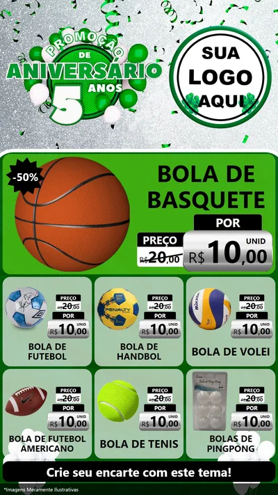 Modelo de Rede Social para Stories com o tema Promoção de Aniversário - 5 Anos para Artigos Esportivos