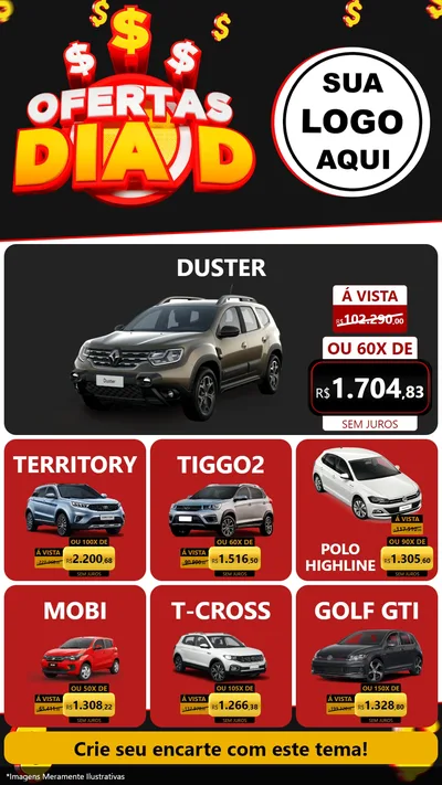 Modelo de Rede Social para Stories com o tema Ofertas Dia D para Concessionaria de Carros