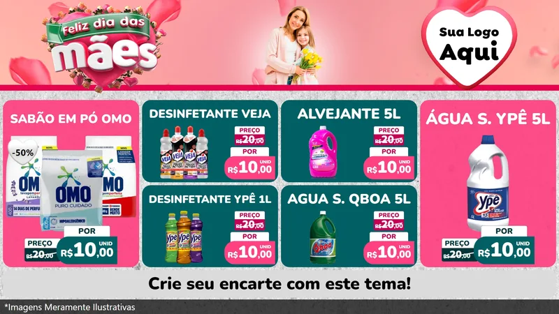 Modelo de TV para TV Horizontal com o tema Feliz Dia das Mães para Produtos de Limpeza