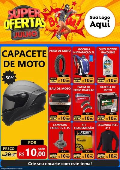 Modelo de Encarte para Encarte A4 Vertical com o tema Super Ofertas Julho para Moto peças