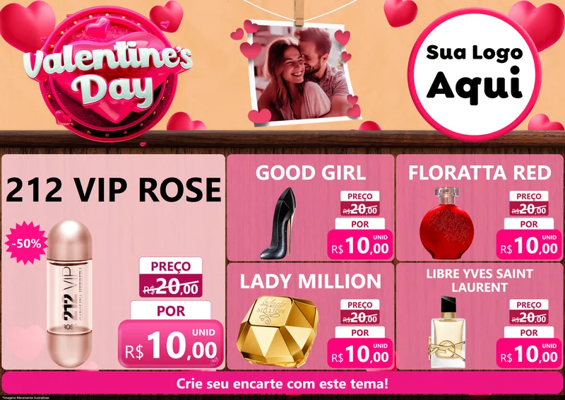 Modelo de Encarte para Encarte A4 Horizontal com o tema Valentine's Day para Perfumes