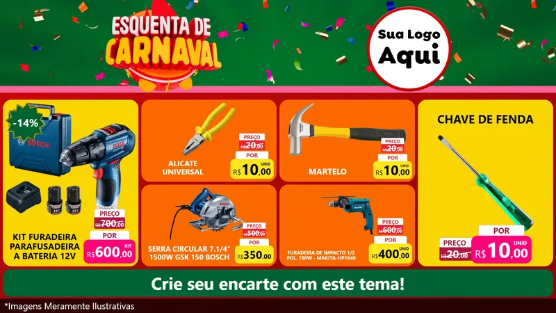 Modelo de TV para TV Horizontal com o tema Esquenta de Carnaval para Maquinas e Ferramentas
