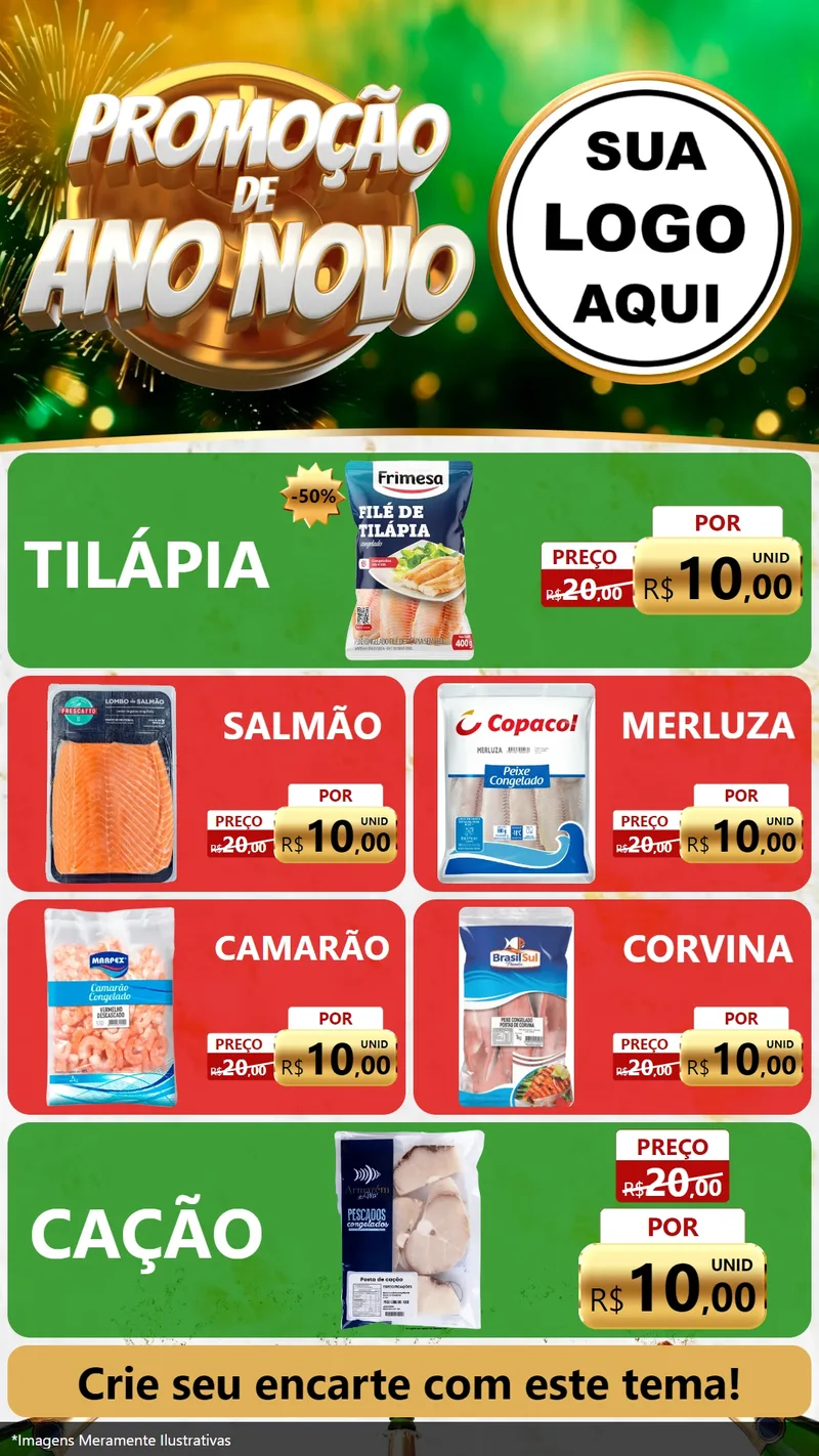 Modelo de TV para TV Vertical com o tema Promoção de Ano Novo para Peixaria