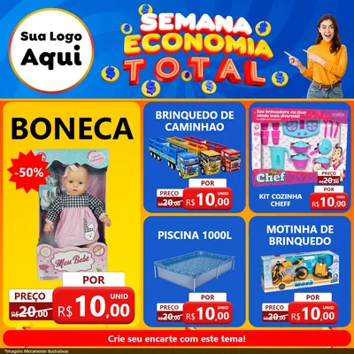 Modelo de Rede Social para Feed Facebook com o tema Semana Economia Total para Brinquedos