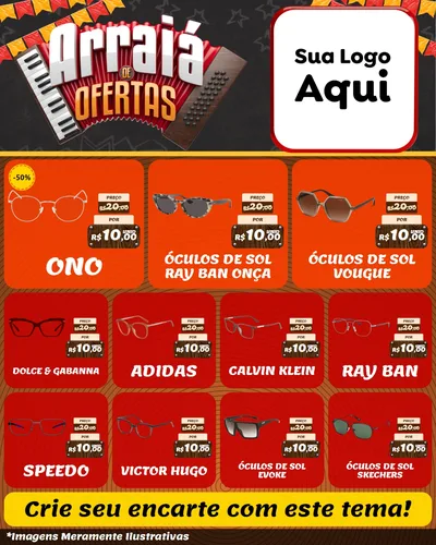Modelo de Rede Social para Feed Instagram com o tema Arraiá de Ofertas - Junina para Óticas