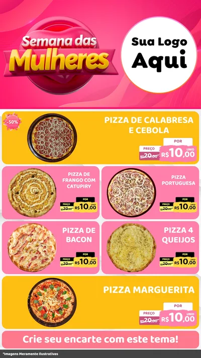 Modelo de TV para TV Vertical com o tema Semana das Mulheres para Pizzaria