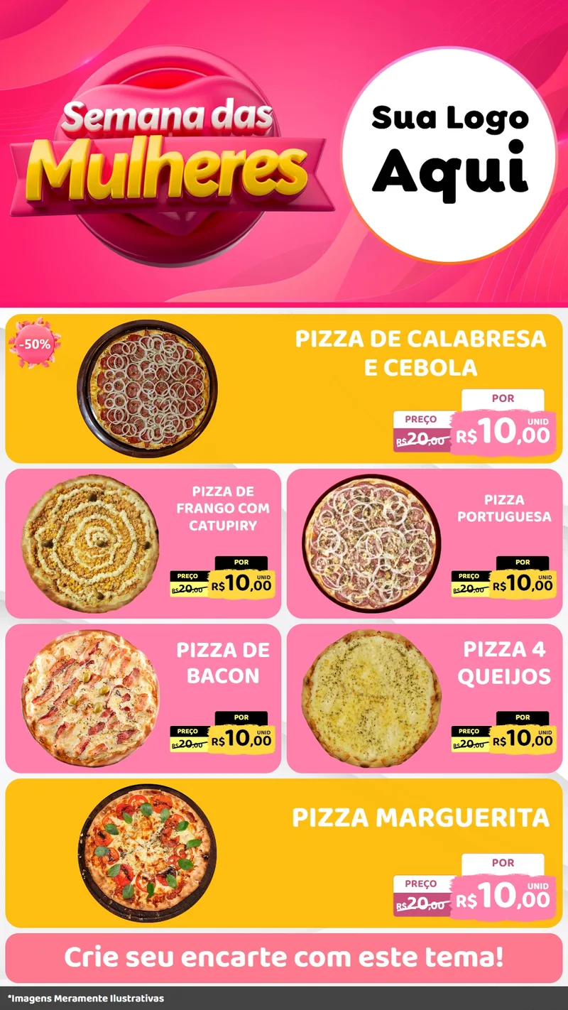 Modelo de TV para TV Vertical com o tema Semana das Mulheres para Pizzaria