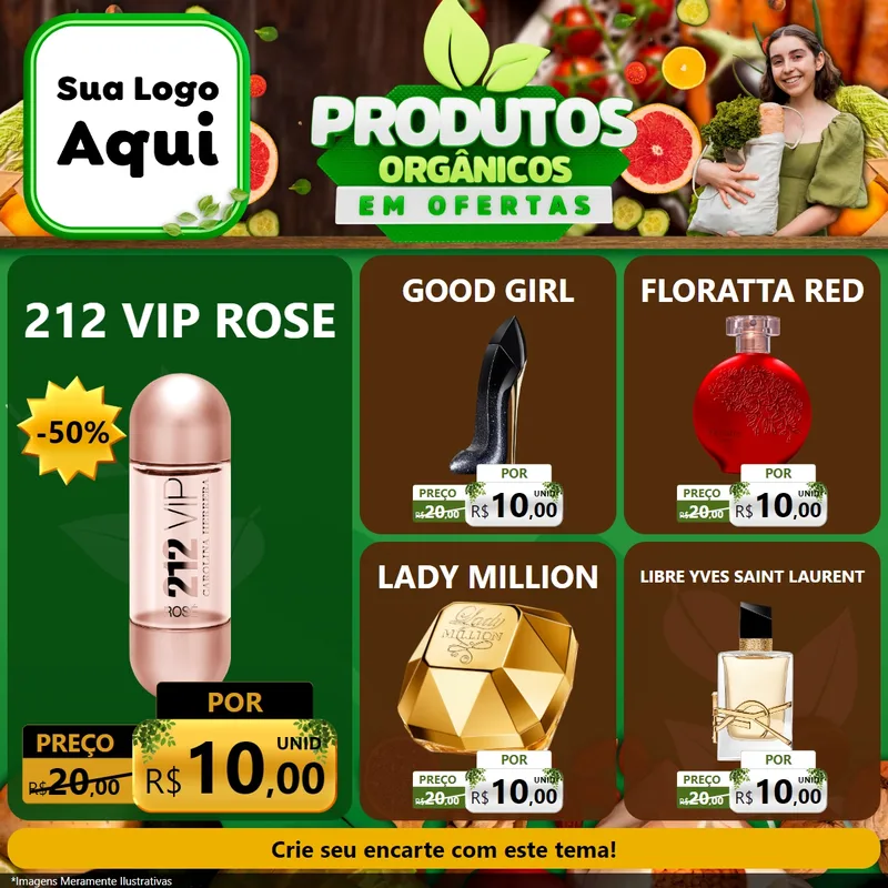 Modelo de Rede Social para Feed Facebook com o tema Produtos Orgânicos em Ofertas para Perfumes
