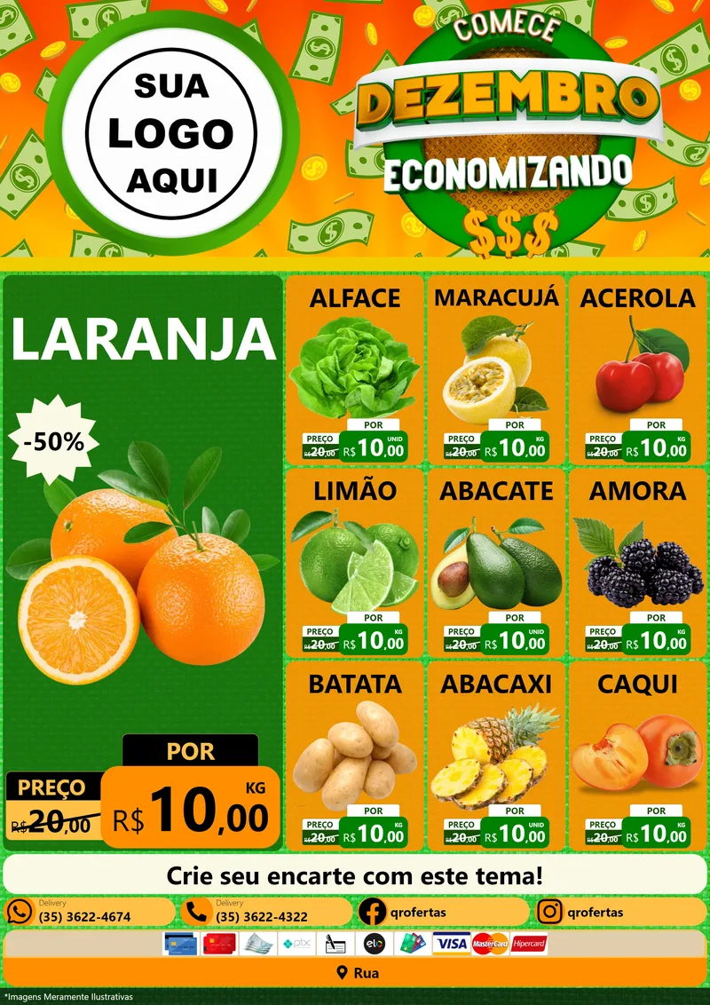Modelo de Encarte para Encarte A4 Vertical com o tema Comece Dezembro Economizando para Hortifrúti