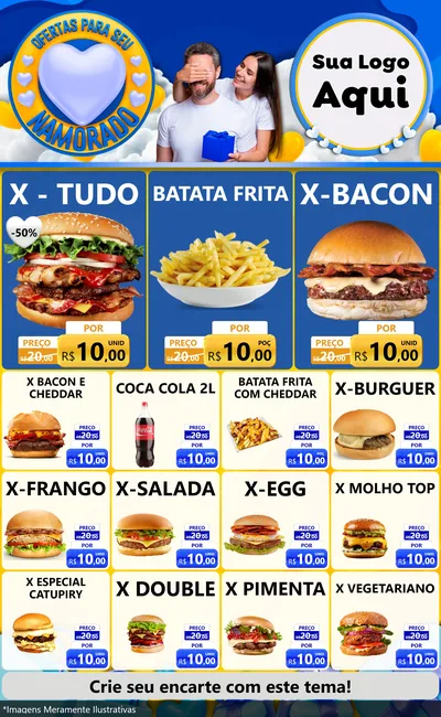 Modelo de Encarte para Encarte Grande com o tema Ofertas Para Seu Namorado para Hamburgueria