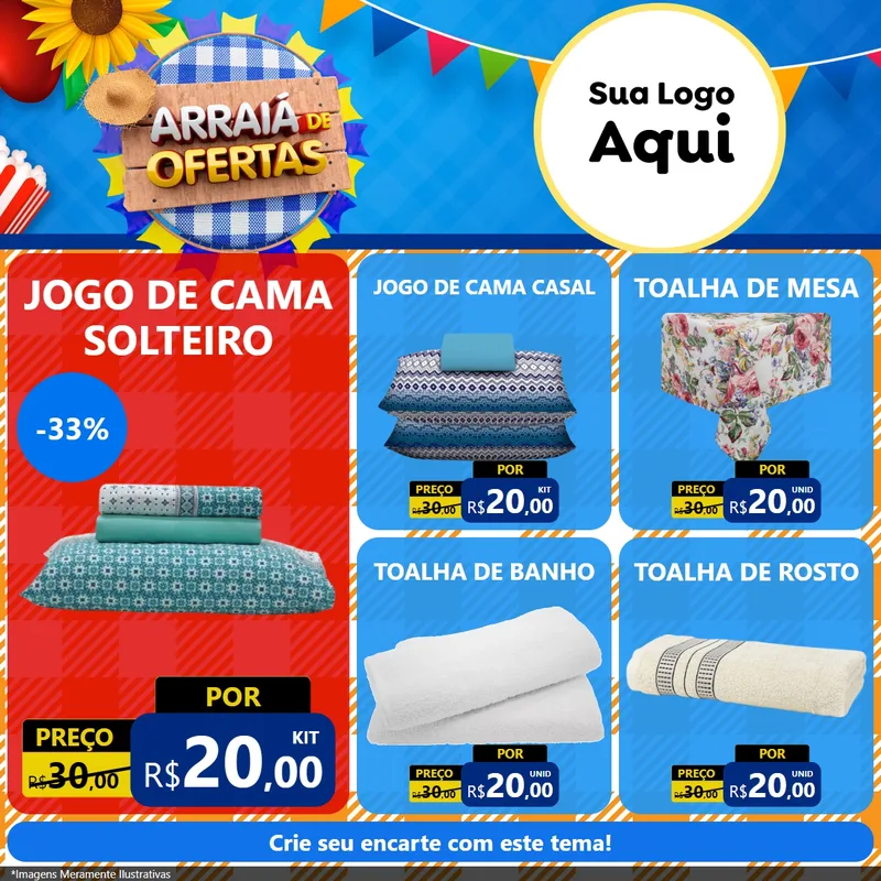 Modelo de Rede Social para Feed Facebook com o tema Arraiá de Ofertas para Cama, Mesa e Banho