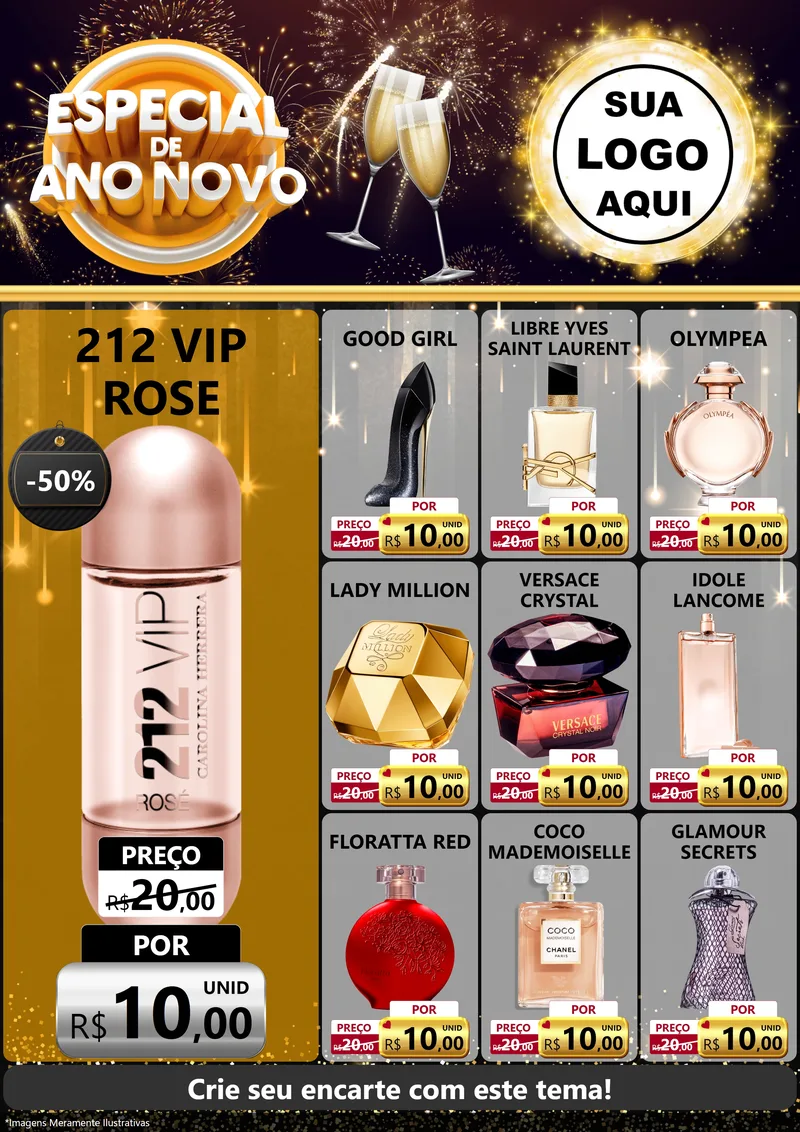 Modelo de Encarte para Encarte A4 Vertical com o tema Especial de Ano Novo para Perfumes