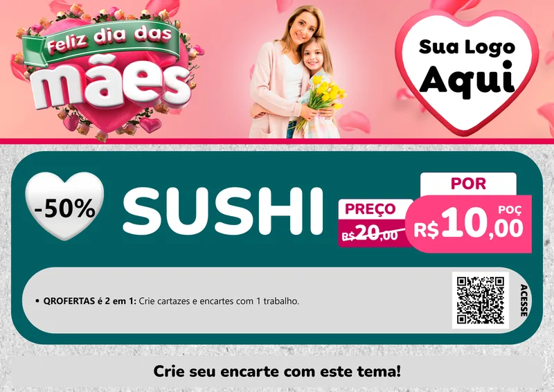 Modelo de Cartaz para Cartaz A4 Horizontal com o tema Feliz Dia das Mães para Comida japonesa