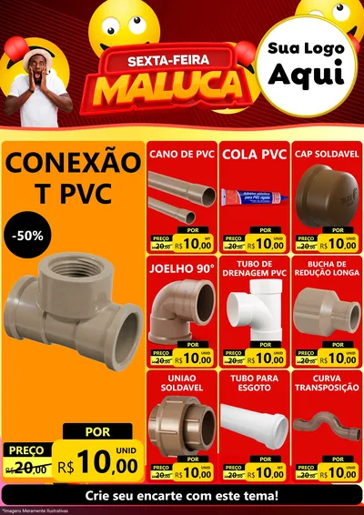 Modelo de Encarte para Encarte A4 Vertical com o tema Sexta-feira Maluca para Tubos e conexões