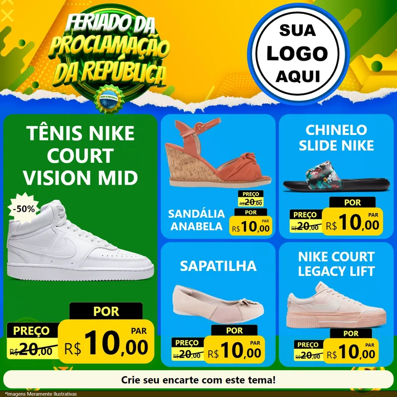 Modelo de Rede Social para Feed Facebook com o tema Feriado da Proclamação da República para Calçados