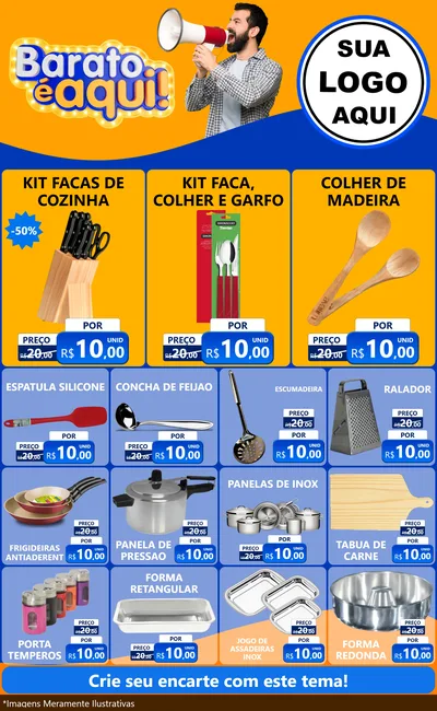 Modelo de Encarte para Encarte Grande com o tema Barato é aqui para Utilidades Domésticas