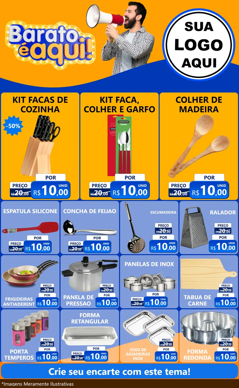 Modelo de Encarte para Encarte Grande com o tema Barato é aqui para Utilidades Domésticas