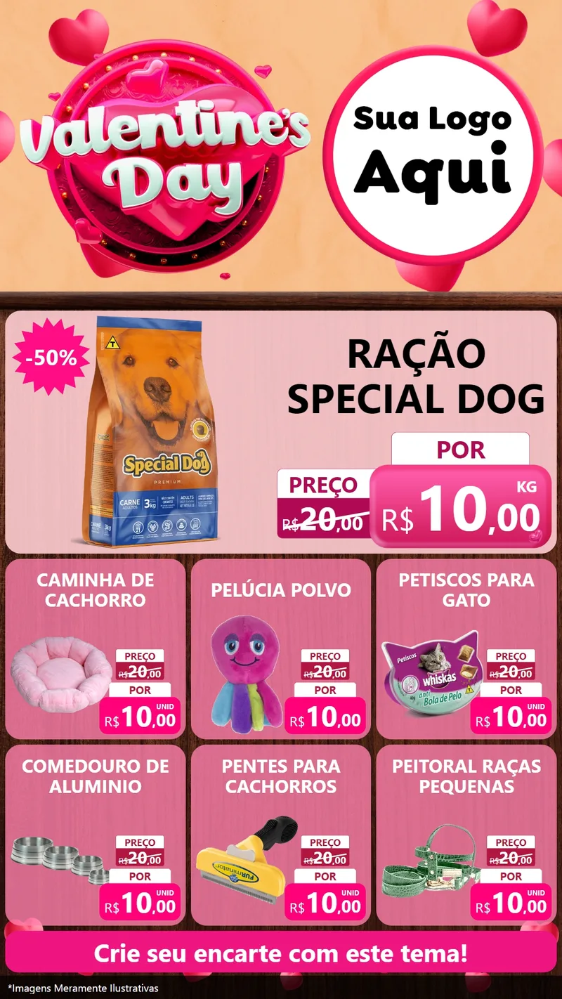 Modelo de Rede Social para Stories com o tema Valentine's Day para Pet Shop