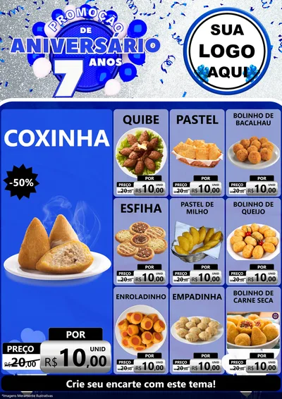 Modelo de Encarte para Encarte A4 Vertical com o tema Promoção de Aniversário - 7 Anos para Salgadaria