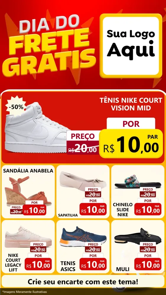 Modelo de Rede Social para Stories com o tema Dia do Frete Grátis para Calçados