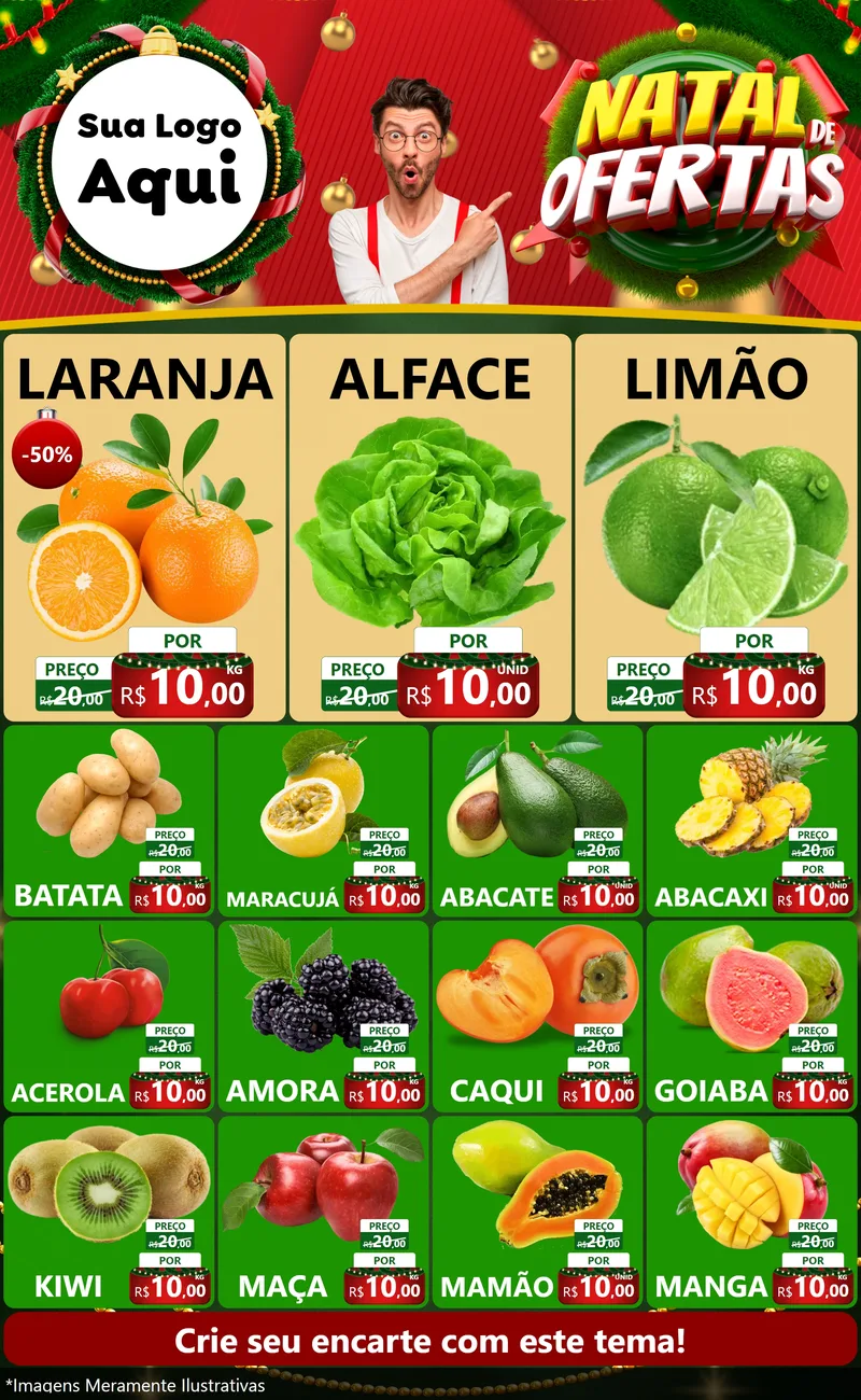 Modelo de Encarte para Encarte Grande com o tema Natal de Ofertas para Hortifrúti