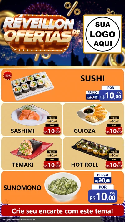 Modelo de TV para TV Vertical com o tema Réveillon de Ofertas para Comida japonesa