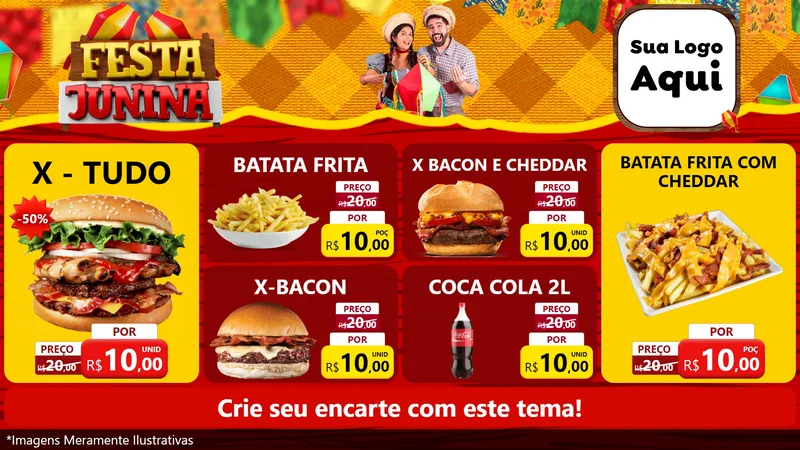 Modelo de TV para TV Horizontal com o tema Festa Junina para Hamburgueria