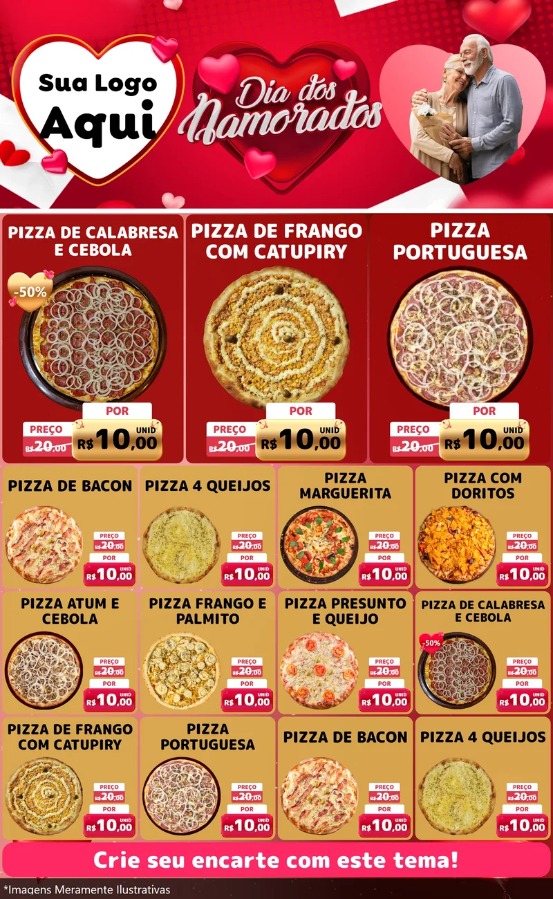 Modelo de Encarte para Encarte Grande com o tema Dia Dos Namorados para Pizzaria