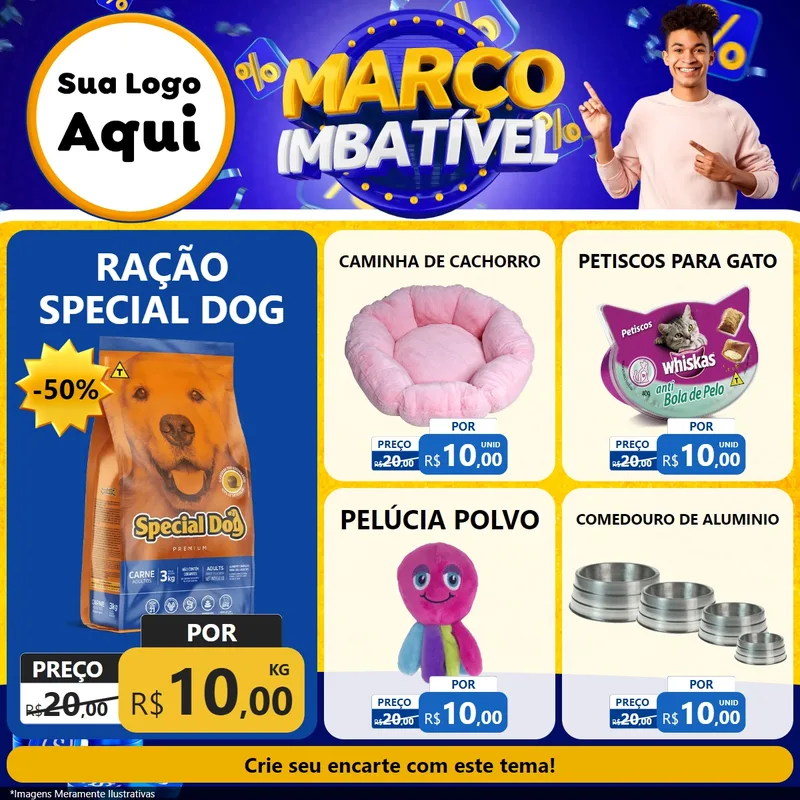 Modelo de Rede Social para Feed Facebook com o tema Março Imbatível para Pet Shop