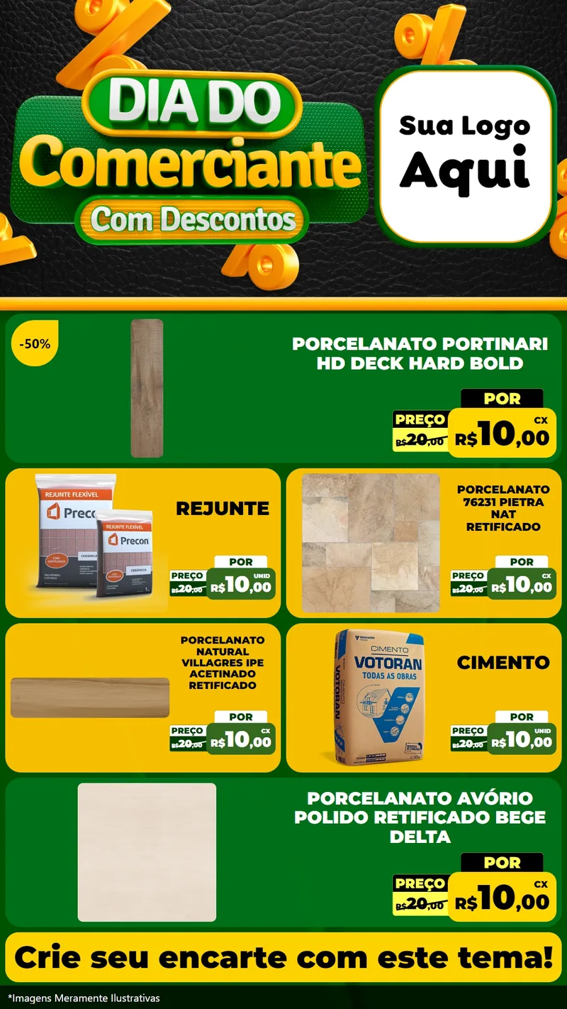 Modelo de TV para TV Vertical com o tema Dia do Comerciante com Descontos para Pisos e revestimentos