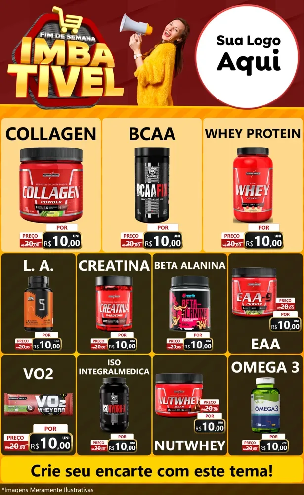 Modelo de Encarte para Encarte Grande com o tema Fim de Semana Imbatível para Suplementos alimentares