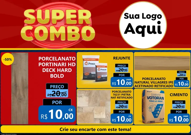 Modelo de Encarte para Encarte A4 Horizontal com o tema Super Combo para Pisos e revestimentos