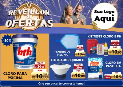 Modelo de Encarte para Encarte A4 Horizontal com o tema Réveillon de Ofertas para Produtos para Piscina
