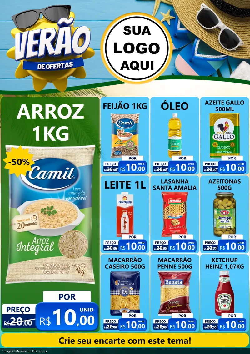 Modelo de Encarte para Encarte A4 Vertical com o tema Verão de Ofertas para Supermercado