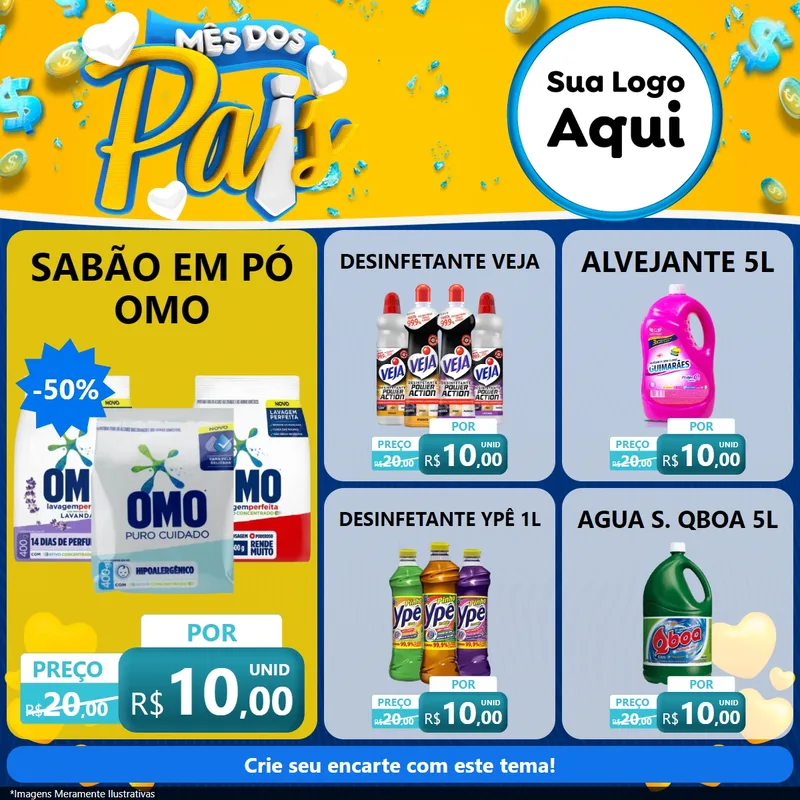 Modelo de Rede Social para Feed Facebook com o tema Mês dos Pais para Produtos de Limpeza