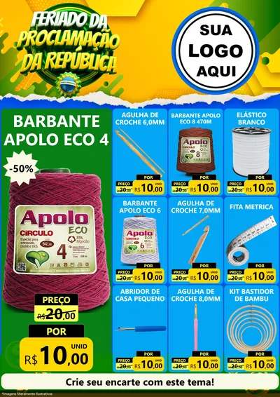 Modelo de Encarte para Encarte A4 Vertical com o tema Feriado da Proclamação da República para Armarinho e Aviamentos