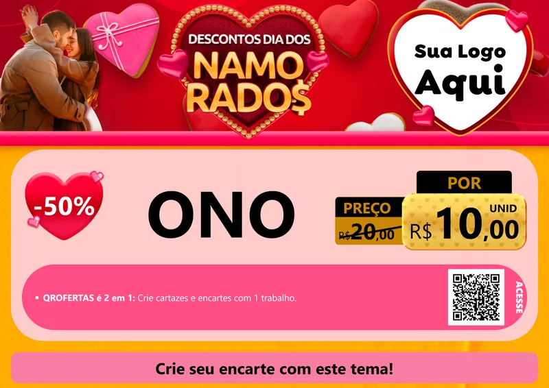 Modelo de Cartaz para Cartaz A4 Horizontal com o tema Descontos Dia dos Namorados para Óticas