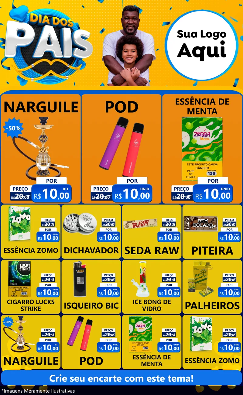 Modelo de Encarte para Encarte Grande com o tema Dia dos Pais para Tabacaria