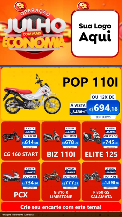 Modelo de Rede Social para Stories com o tema Operação Julho Com Mais Economia para Concessionaria de Motos