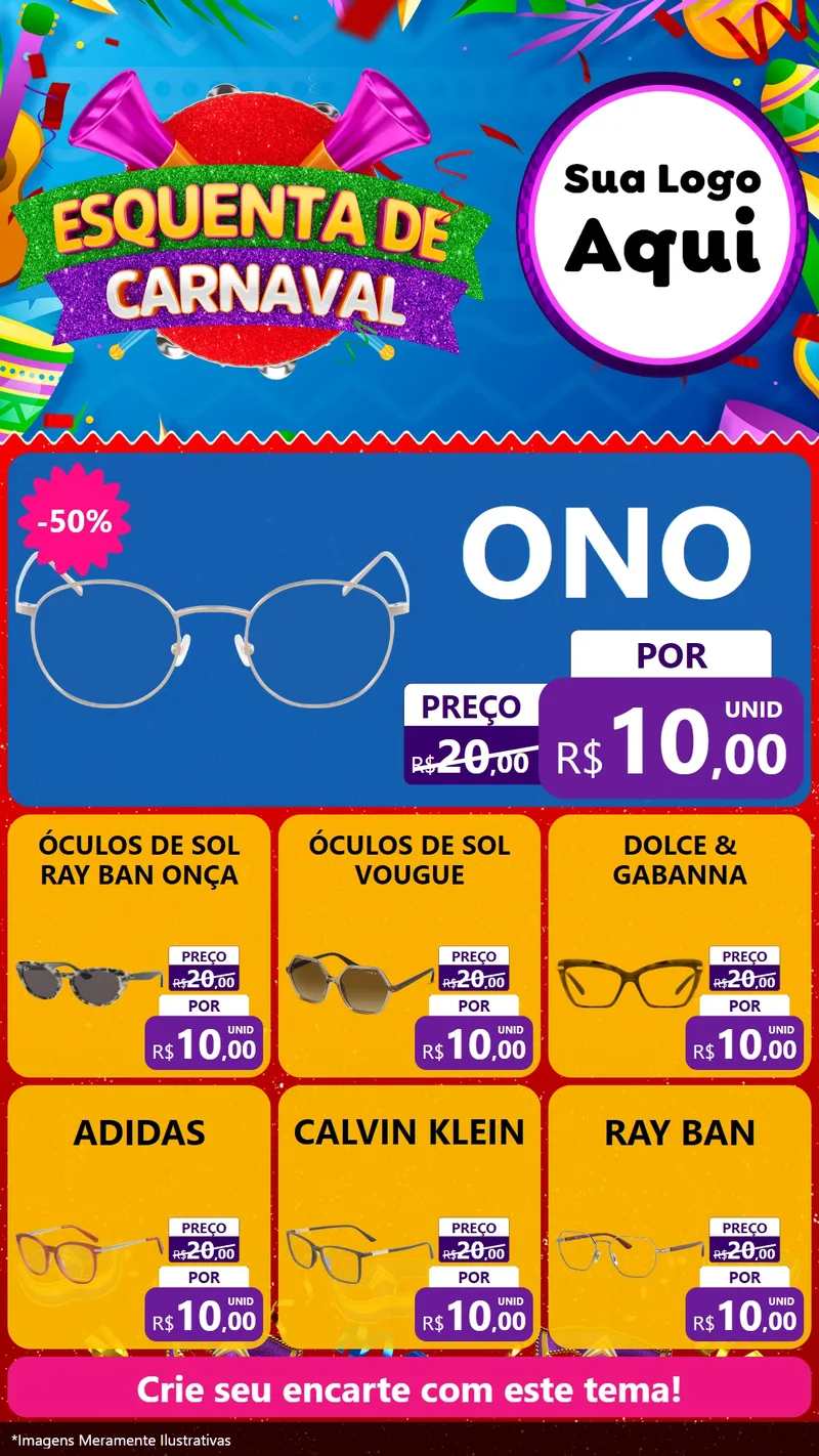 Modelo de Rede Social para Stories com o tema Esquenta de Carnaval para Óticas