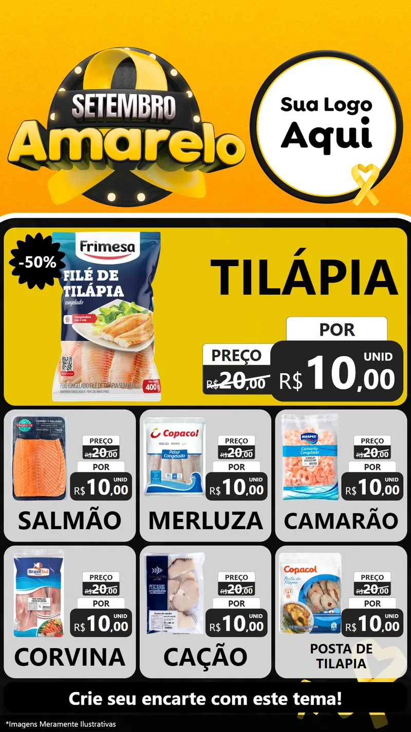 Modelo de Rede Social para Stories com o tema Setembro Amarelo para Peixaria
