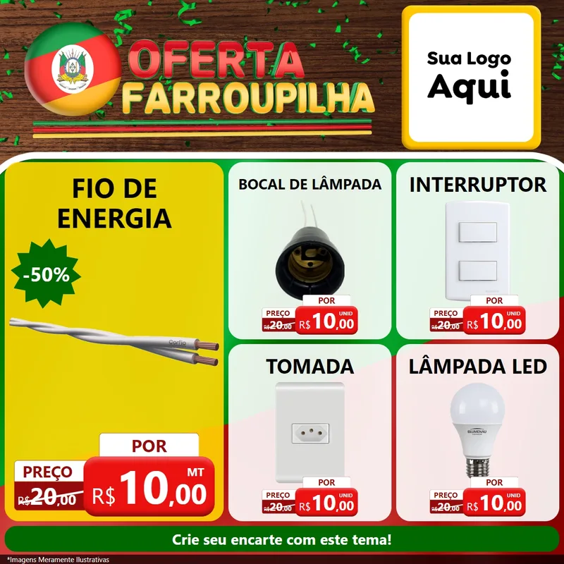 Modelo de Rede Social para Feed Facebook com o tema Oferta Farroupilha para Materiais Elétricos